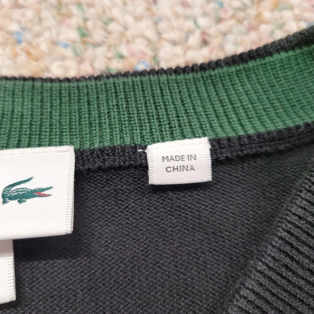 Lacoste Sweater Mens‎ 6 XL Black V Neck Pullover Classic Fit Preppy Crocodile